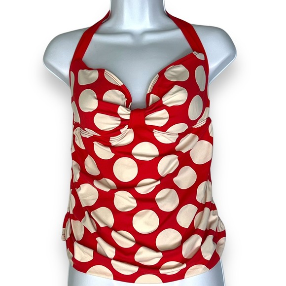 Lauren Ralph Lauren Tankini Polka Dot Halter Swim Top Sweetheart Red‎ White 14 - Picture 1 of 9